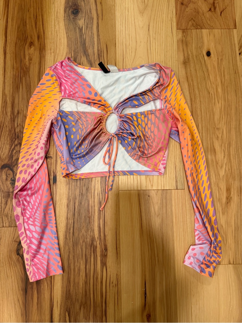 Divided Pink, Orange & Purple Ruched Keyhole Tie-Front Crop Top